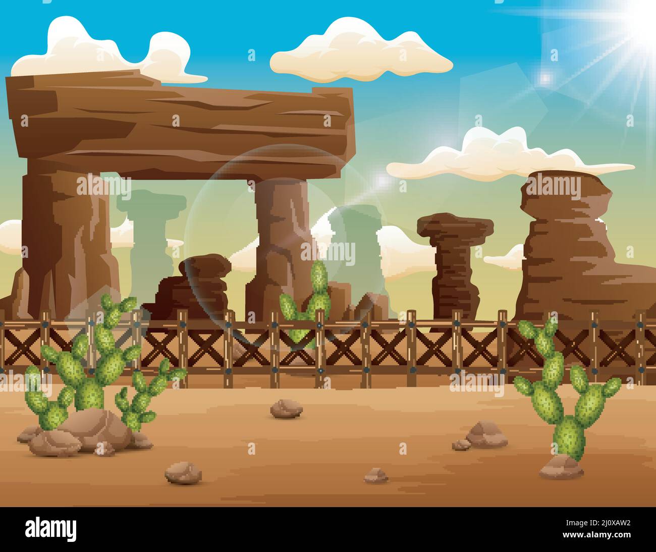 Desert landscape background with rocks and cactus Stock Vector Image ...
