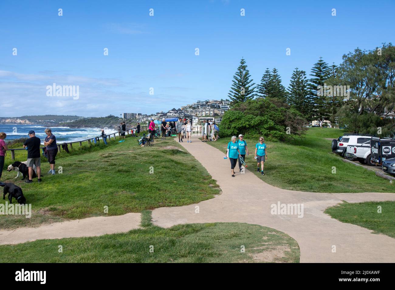 Dee Why to Manly coastal walking route, people approach the suburb of Curl Curl, on this walking
