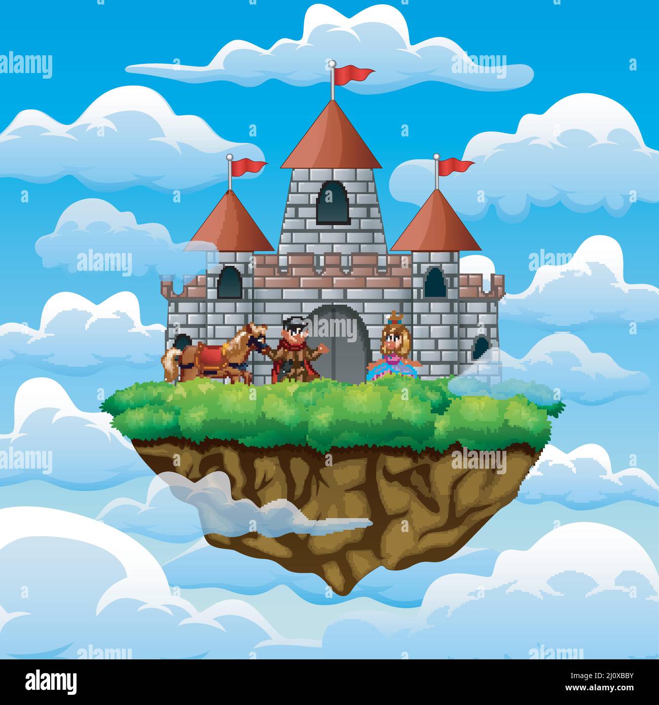A couple prince and princess in a castle on the cloud Stock Vector ...