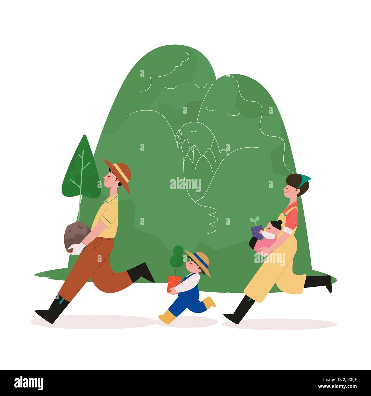protect environment, vector illustration of family and nature Stock ...