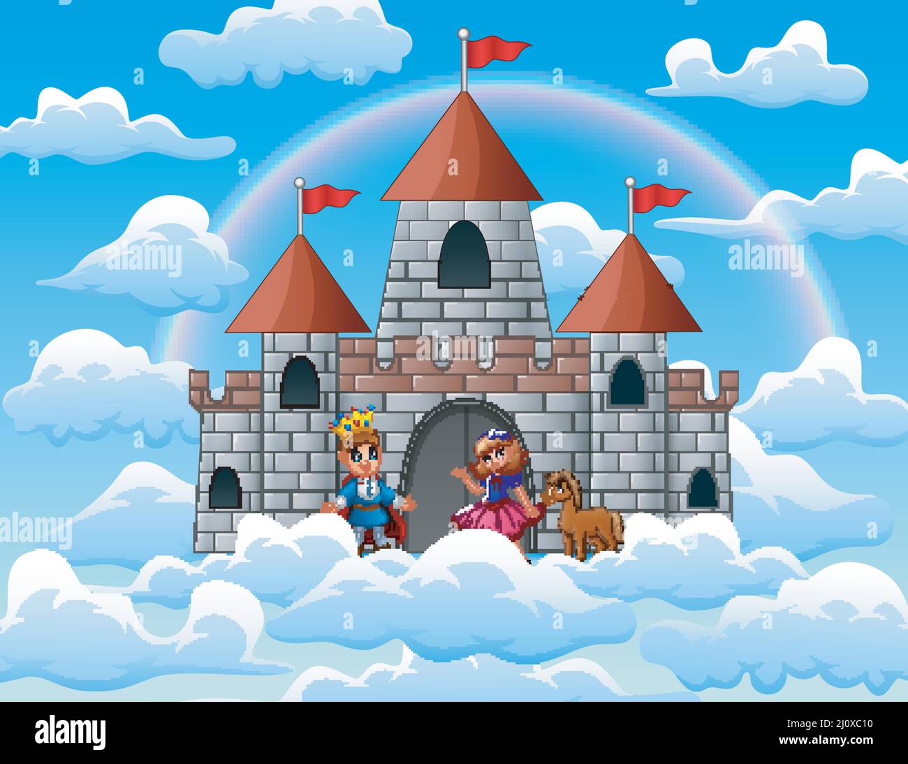 Prince and princess in a fairytale palace on the clouds Stock Vector ...