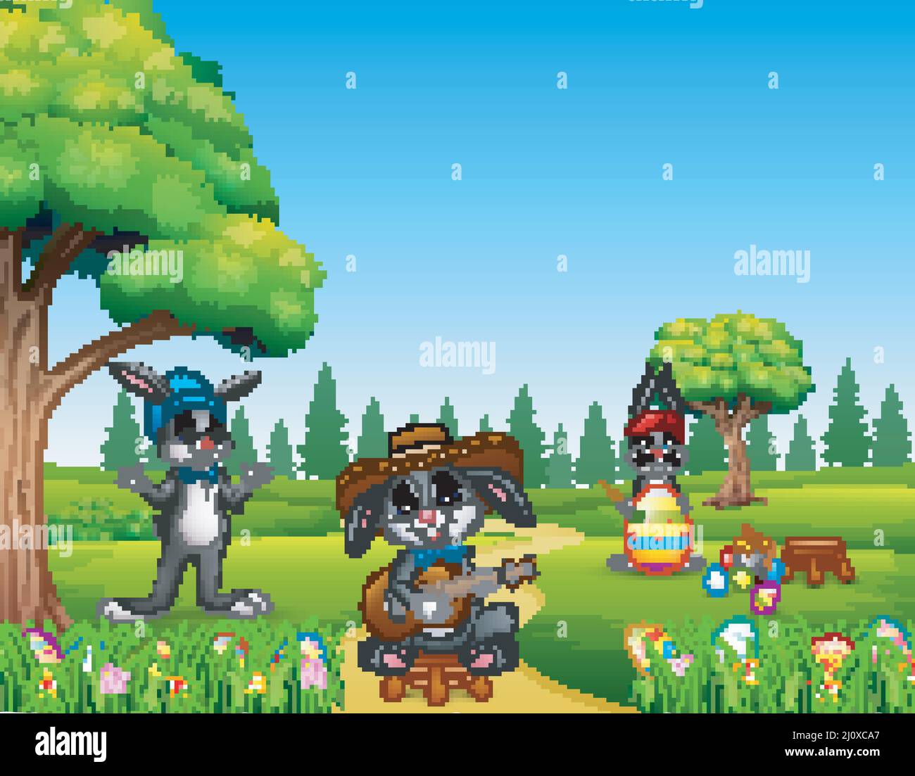Bunny playing guitar cartoon illustration hi-res stock photography and ...