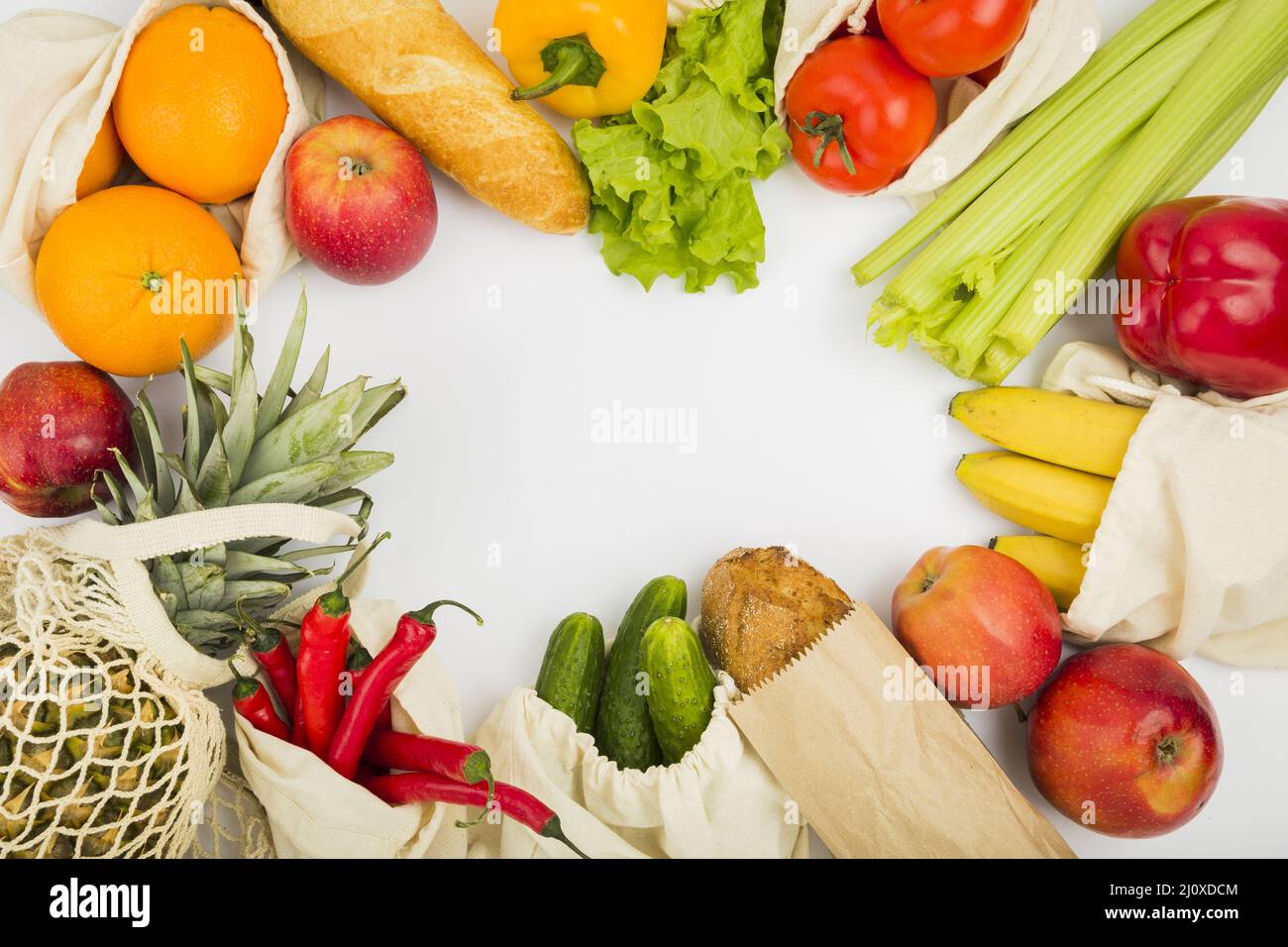 Top view fruit vegetables reusable bags. High quality beautiful photo ...