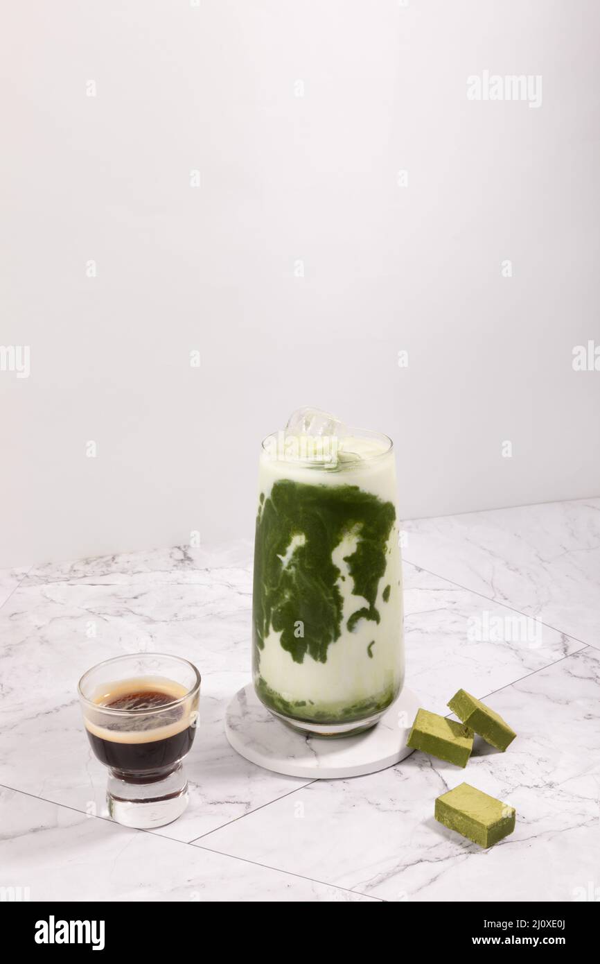 matcha green tea latte, dessert and chocolate Stock Photo Alamy