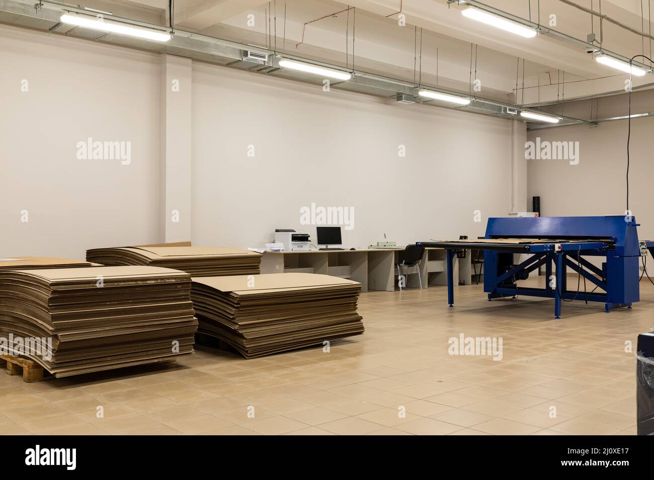 Minsk, Belarus Dec 15, 2021 Photo of a blue cardboard cutter in a