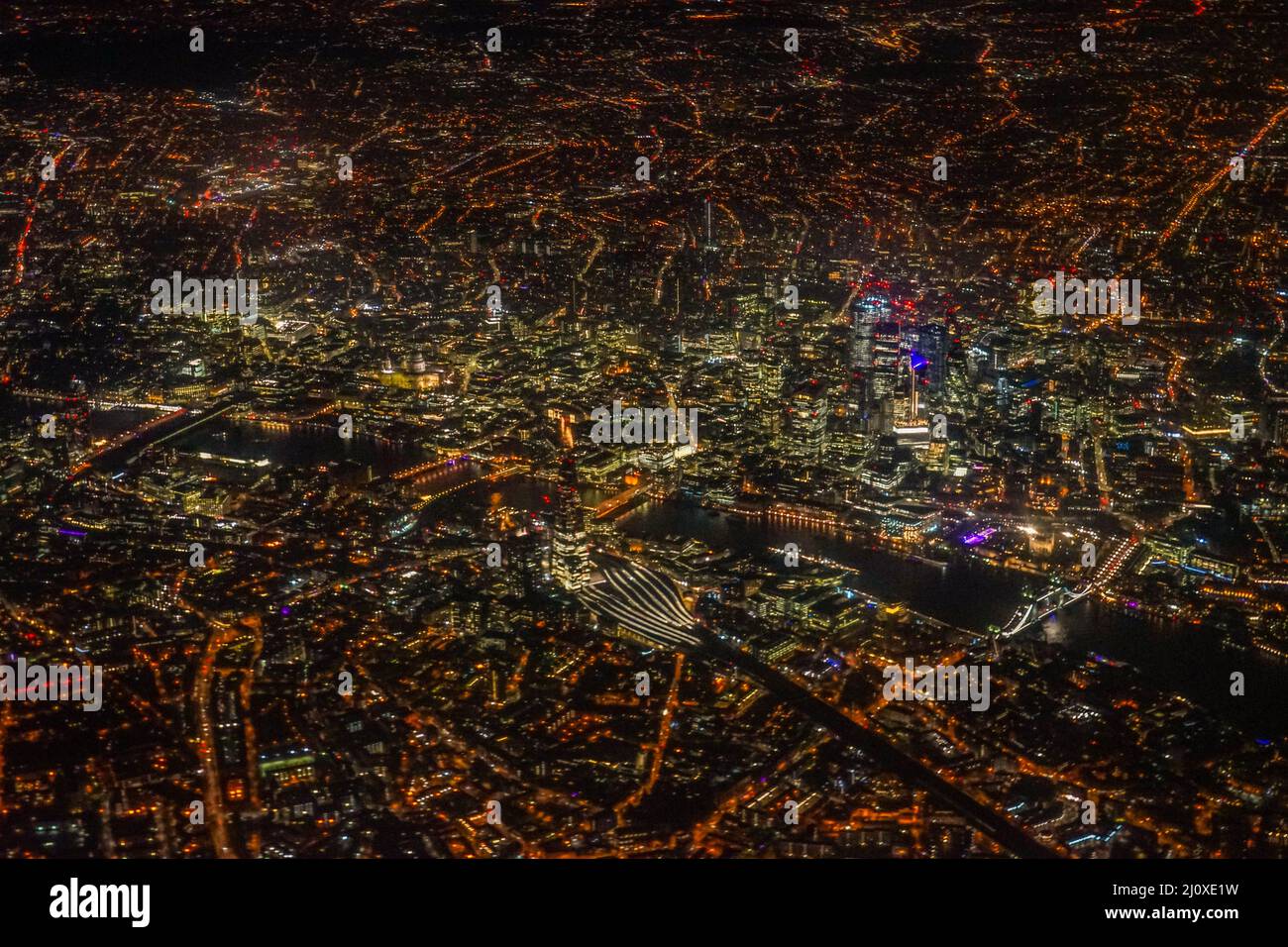 London night view as seen from an airplane Stock Photo