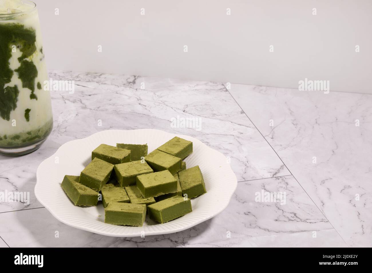 matcha green tea latte, dessert and chocolate Stock Photo Alamy