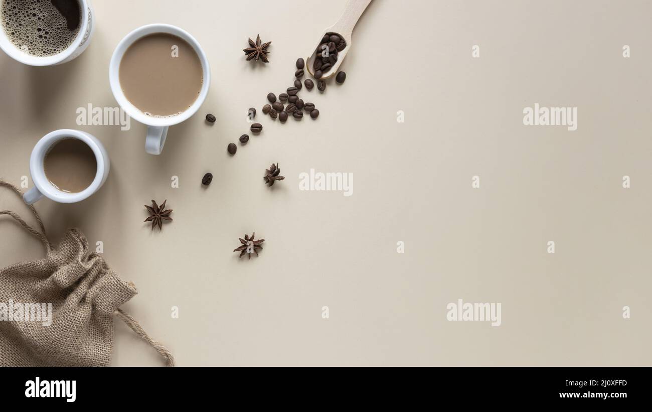 Top view cups coffee table2. High quality beautiful photo concept Stock Photo