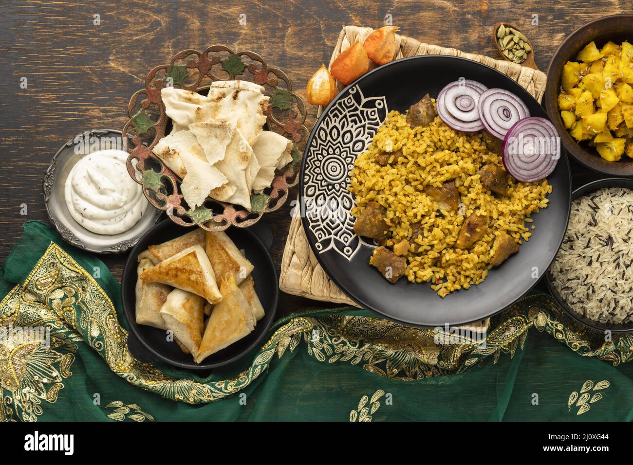 Indian meal with rice sari Stock Photo
