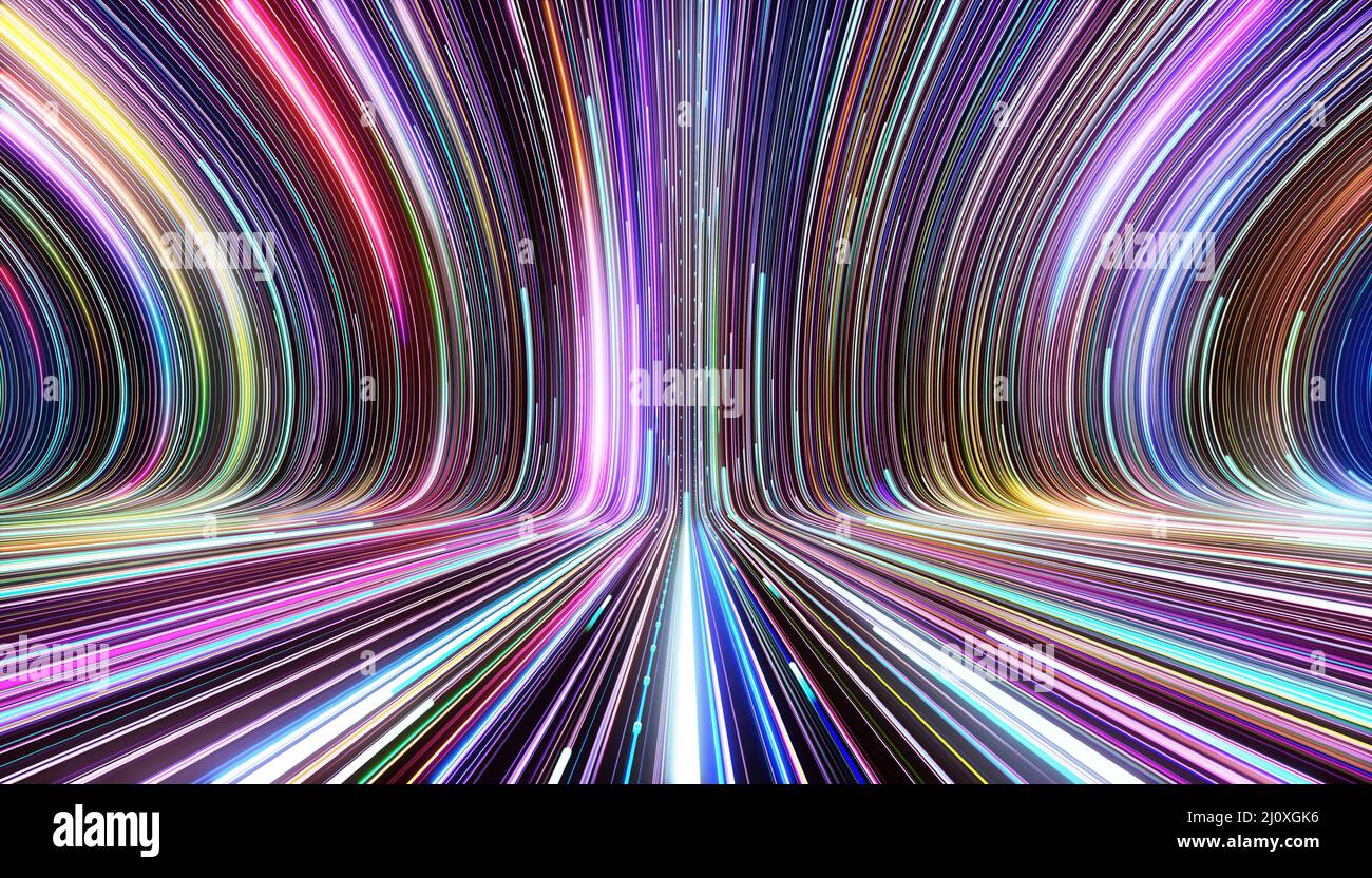 Colorful wave lines trails flowing up design background Stock Photo