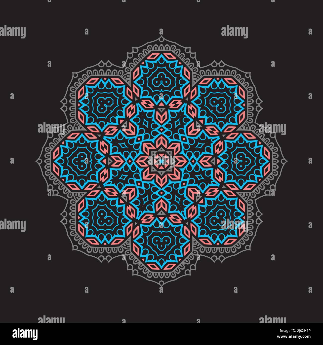oriental flower mandala, pattern for ceramics and embroidery. Vector illustration Stock Vector