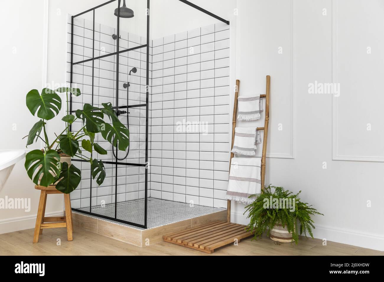 Bathroom interior design with shower. High quality beautiful photo concept Stock Photo
