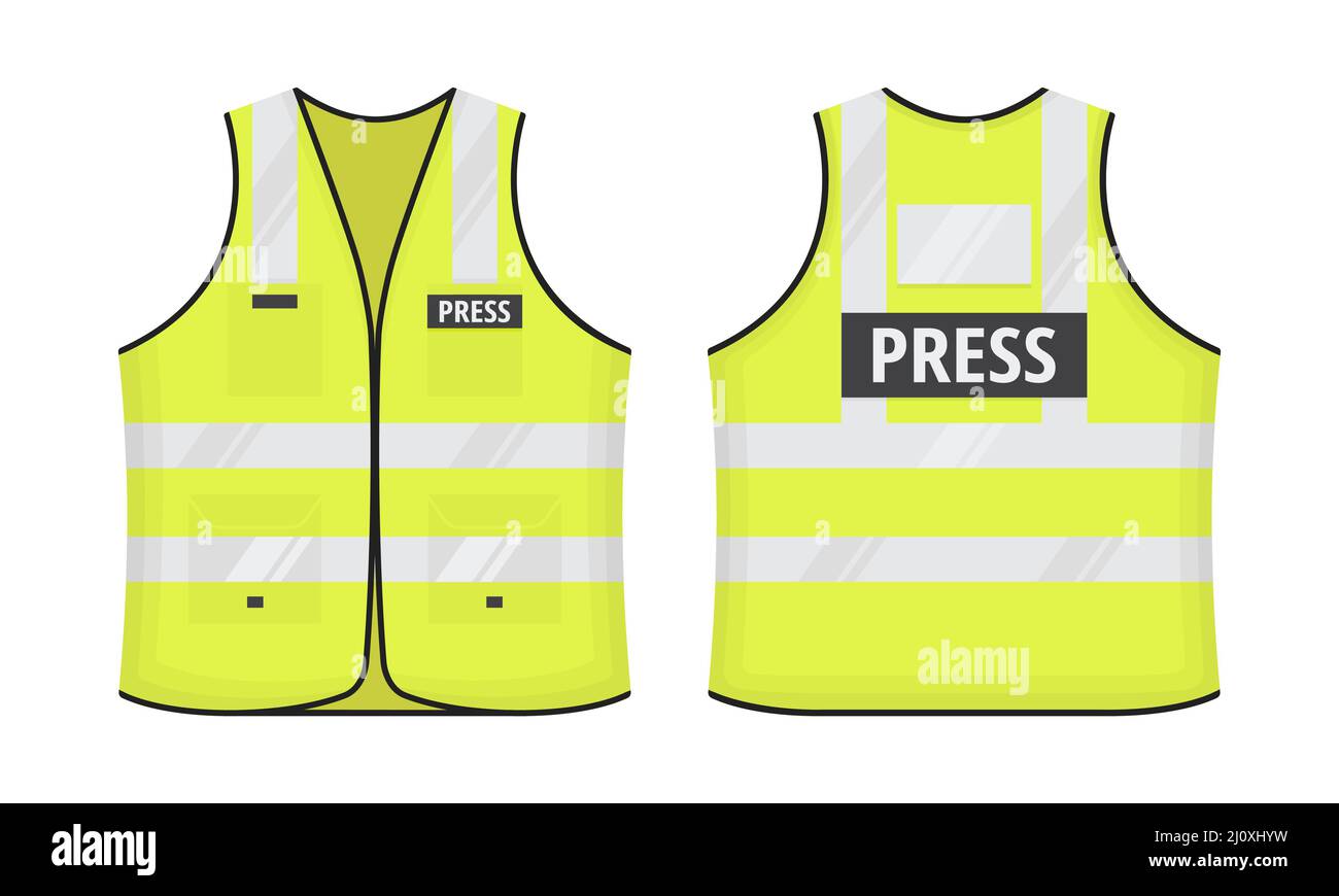 Safety reflective vest with label PRESS tag flat style design vector