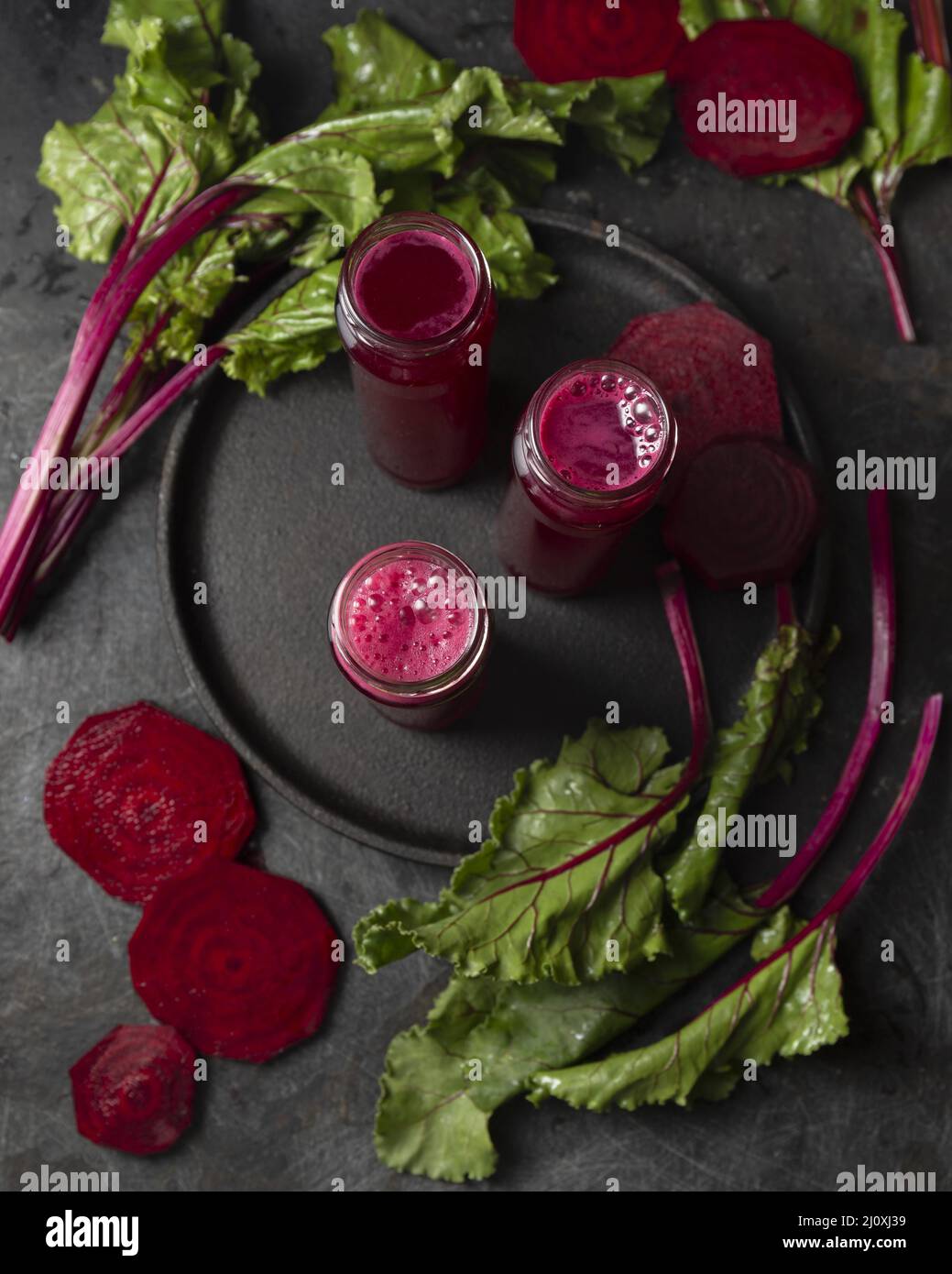 Top view beet juice bottles Stock Photo Alamy
