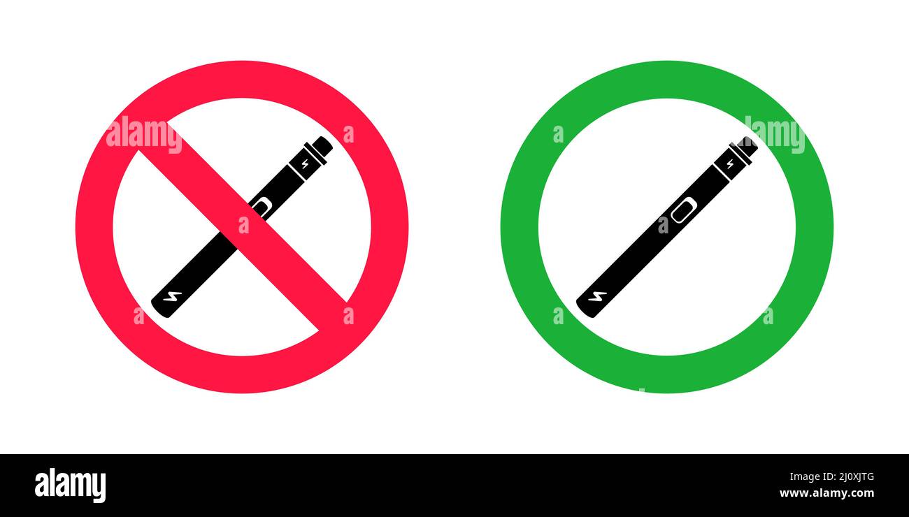vape pants No vaping and vaping area signs. Red forbidden and green allowed circles  signs icon isolated on white background vector illustration. Vape and smoke  p Stock Vector Image & Art