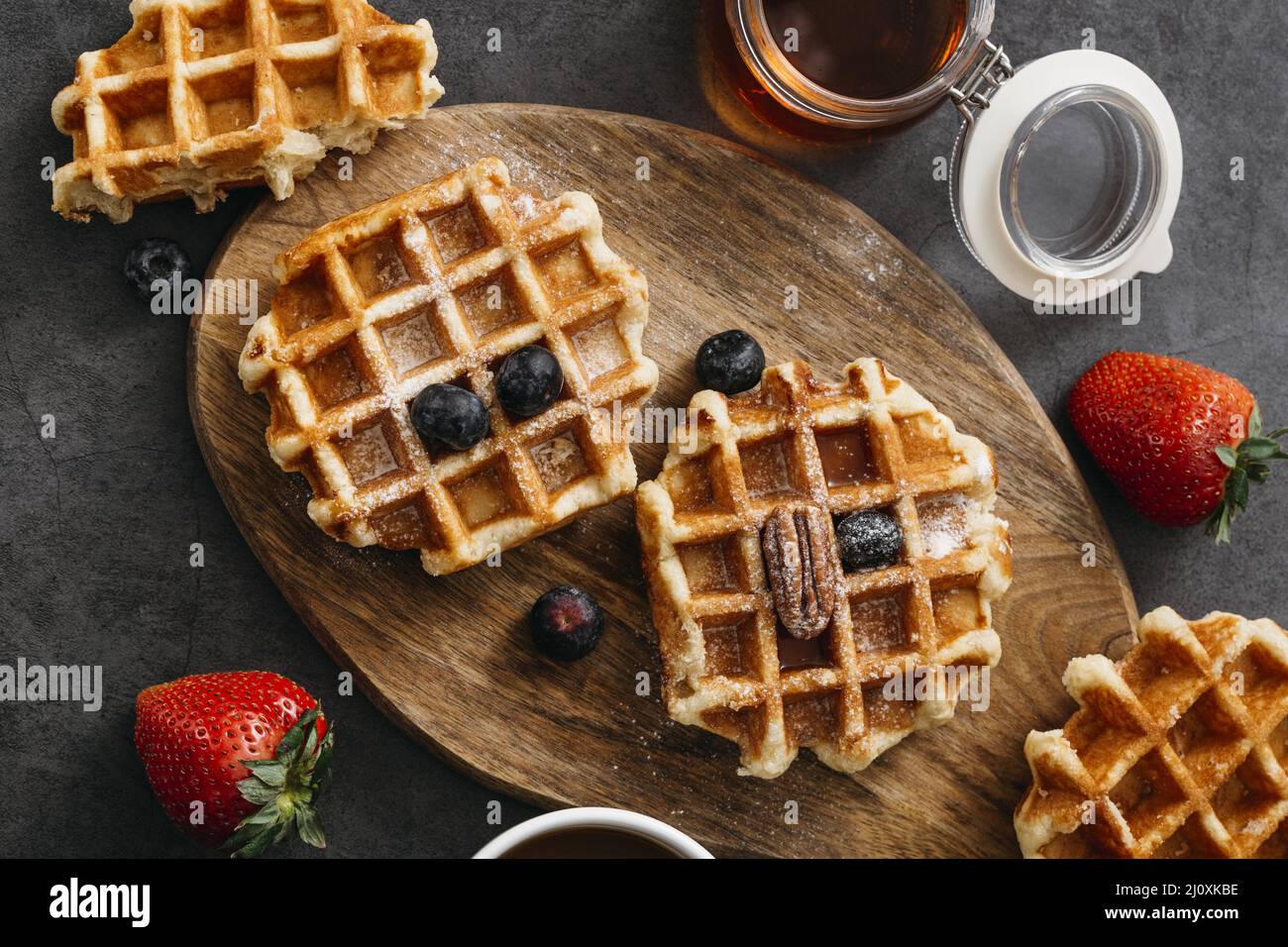 Top view composition tasty waffles. High quality beautiful photo concept Stock Photo