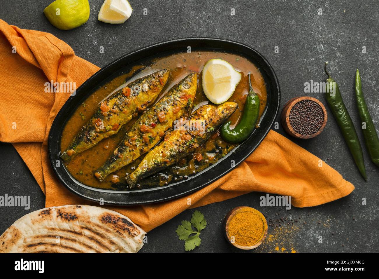 Top view delicious fish meal tray. High quality photo Stock Photo