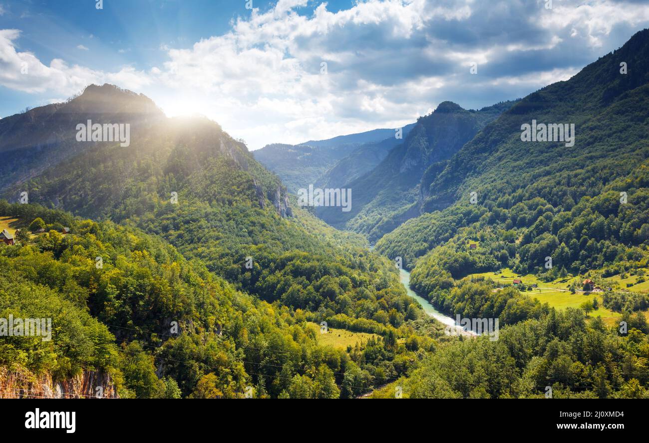 Fantastic view Tara river gorge - is the second biggest canyon in the world and the biggest one in Europe in the national park Durmitor in Montenegro. Stock Photo