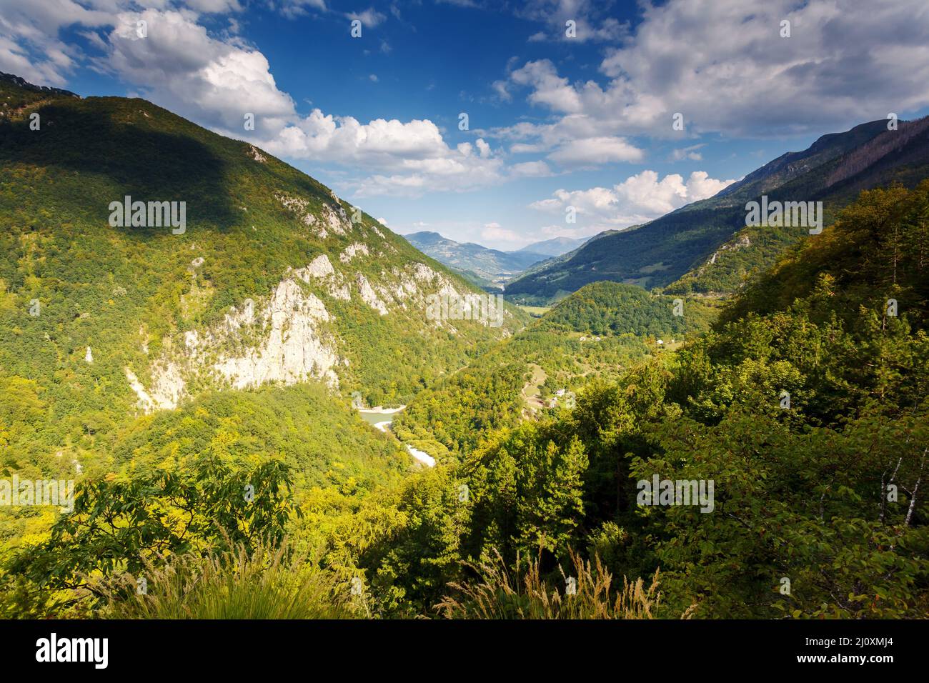 Fantastic view Tara river gorge - is the second biggest canyon in the world and the biggest one in Europe in the national park Durmitor in Montenegro. Stock Photo