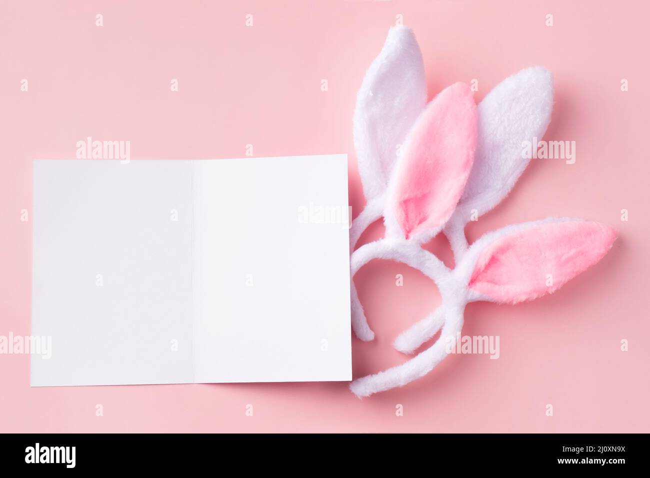 Happy Easter greeting card mockup. Empty card with decorative Easter eggs Stock Photo