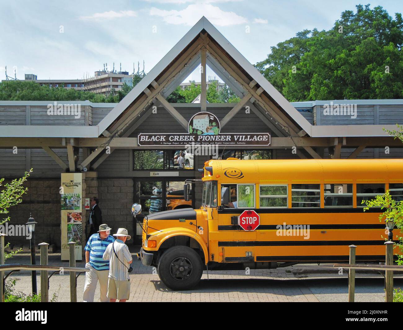 TORONTO, CANADA - 08 11 2011: School bus awaiting children beside the Black Creek Pioneer Village museum in Toronto Stock Photo