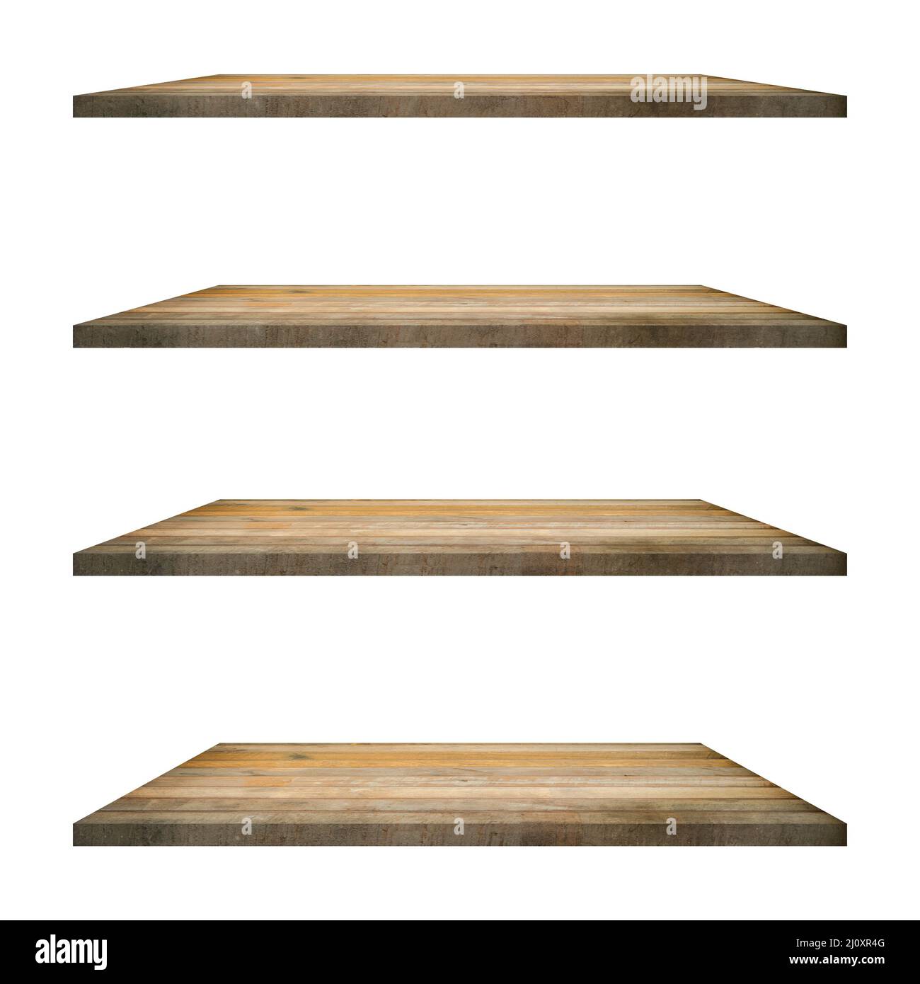 4 old wood shelves table isolated on white background and display ...