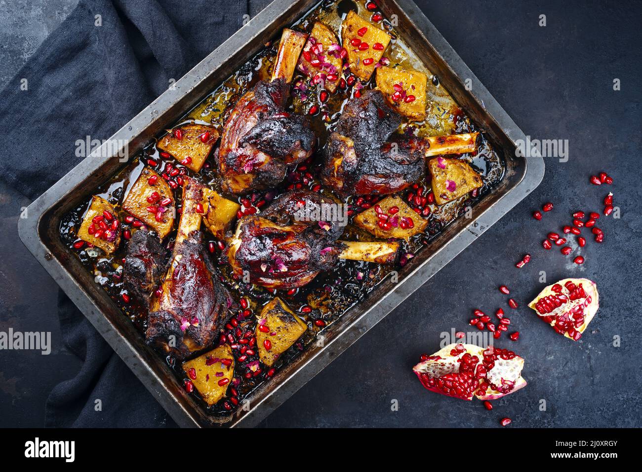 Traditional braised slow cooked Australian lamb shank with pineapple