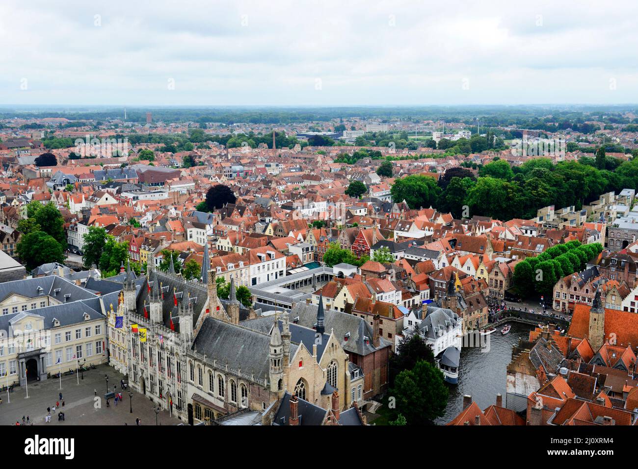 A view of the city hall of Bruges and the old town. Stock Photo