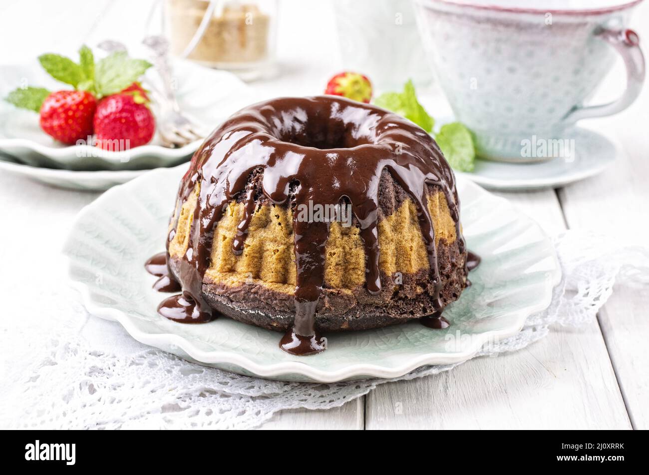 Chocolate guglhupf cake Stock Photo