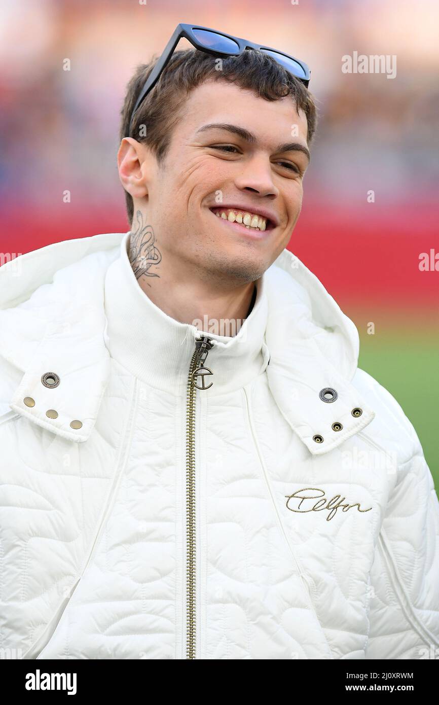 Rome, Italy. 20th Mar, 2022. Italian singer Blanco during football Serie A Match, Stadio Olimpico, As Roma v Lazio, 20th March 2022 Fotografo01 Credit: Independent Photo Agency/Alamy Live News Stock Photo