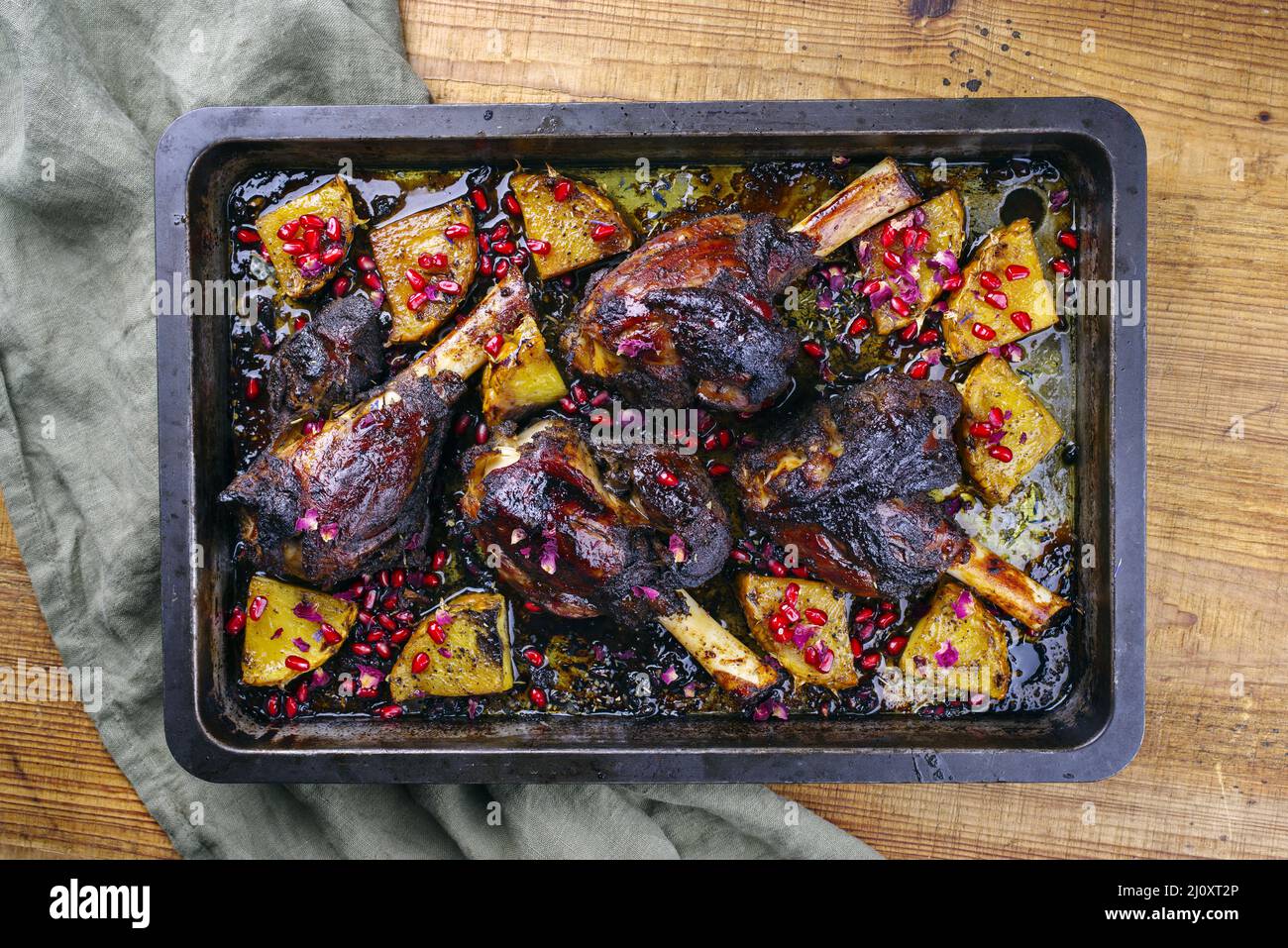 Traditional braised slow cooked Australian lamb shank with pineapple