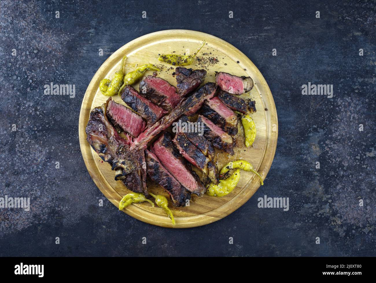 Traditional barbecue dry aged wagyu porterhouse beef steak bistecca ...