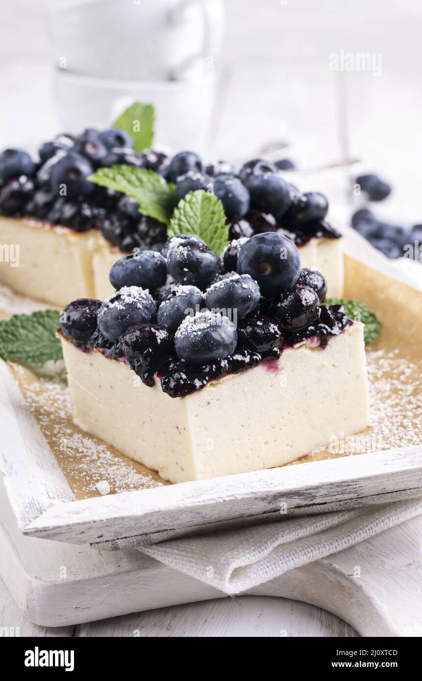 Cheese cake with blueberries Stock Photo