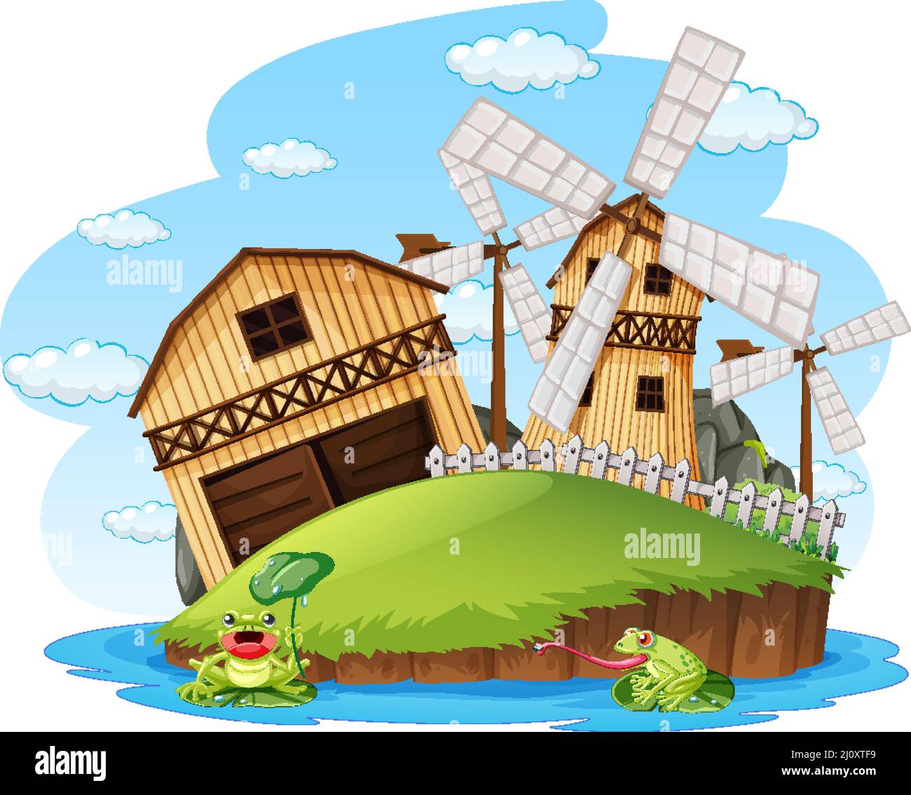 Farm scene with windmill and barn illustration Stock Vector Image & Art ...