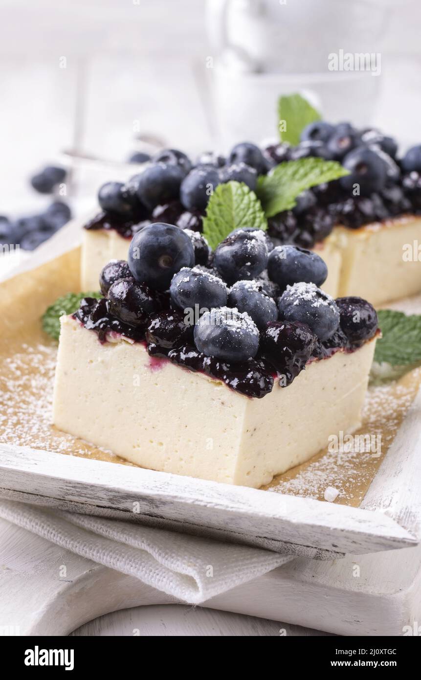 Cheese cake with blueberries Stock Photo