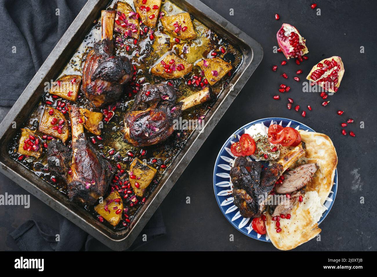 Traditional braised slow cooked Australian lamb shank with pineapple