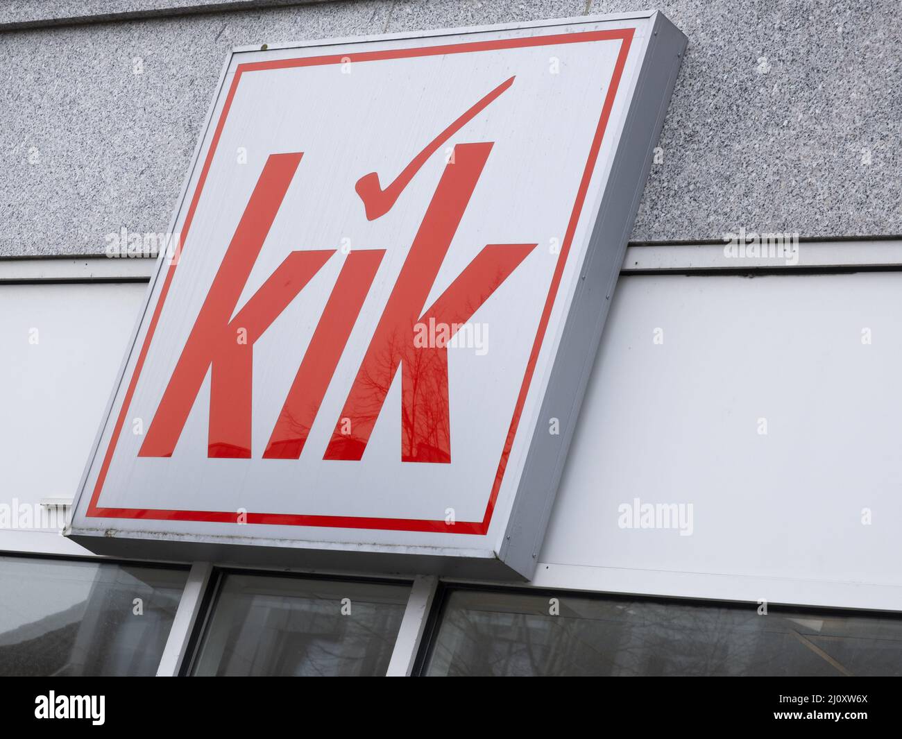 Sign and Logo kik, Textile discount Stock Photo - Alamy