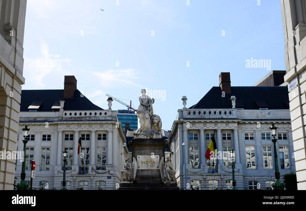 The Patria statue on des Martyrs in Brussels , Belgium. Stock Photo