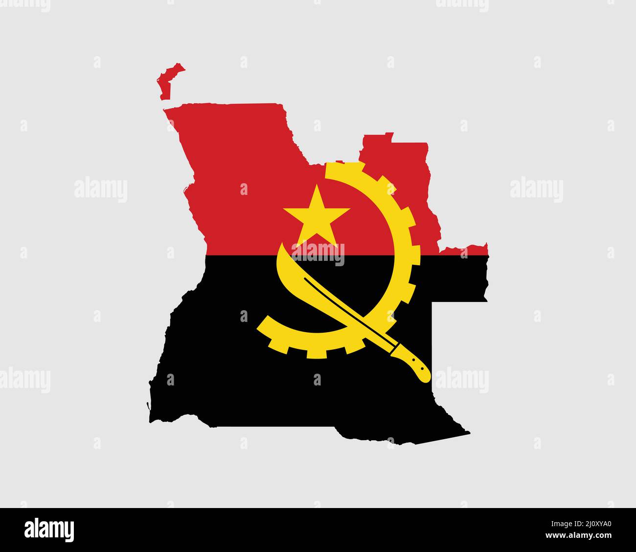 Angolan Map Flag. Map of Angola with the national flag of Angola isolated on white background. Vector illustration. Stock Vector