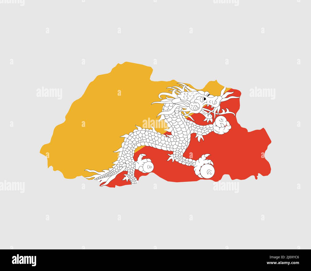 Bhutan Map Flag. Map of Bhutan with the Bhutanese country flag. Vector