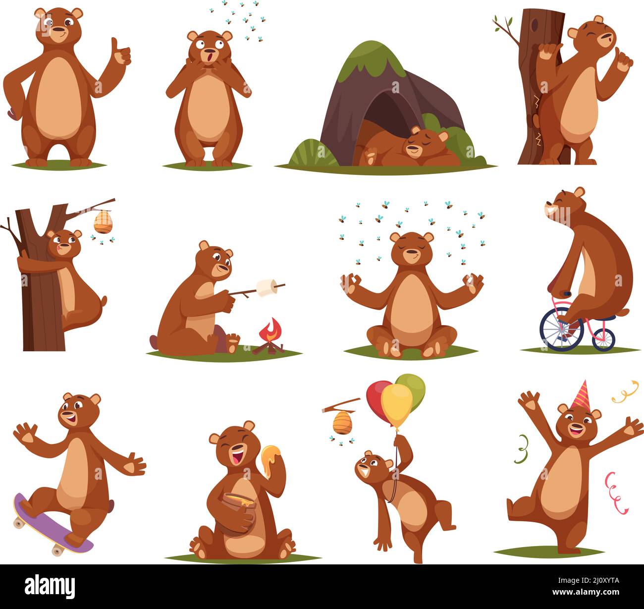 Funny Comic Cartoon Bear Animals Bears Poses Funny Creature Dance Sing And  Sleep On Cloud Children Woodland Character Isolated Cute Classy Vector  Mascot Stock Illustration - Download Image Now - iStock