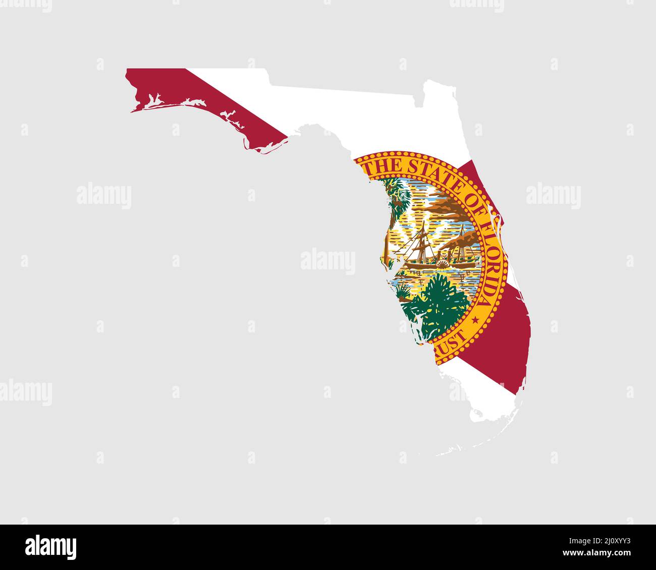 Florida Map Flag. Map of FL, USA with the state flag. United States, America, American, United States of America, US State Banner. Vector illustration Stock Vector
