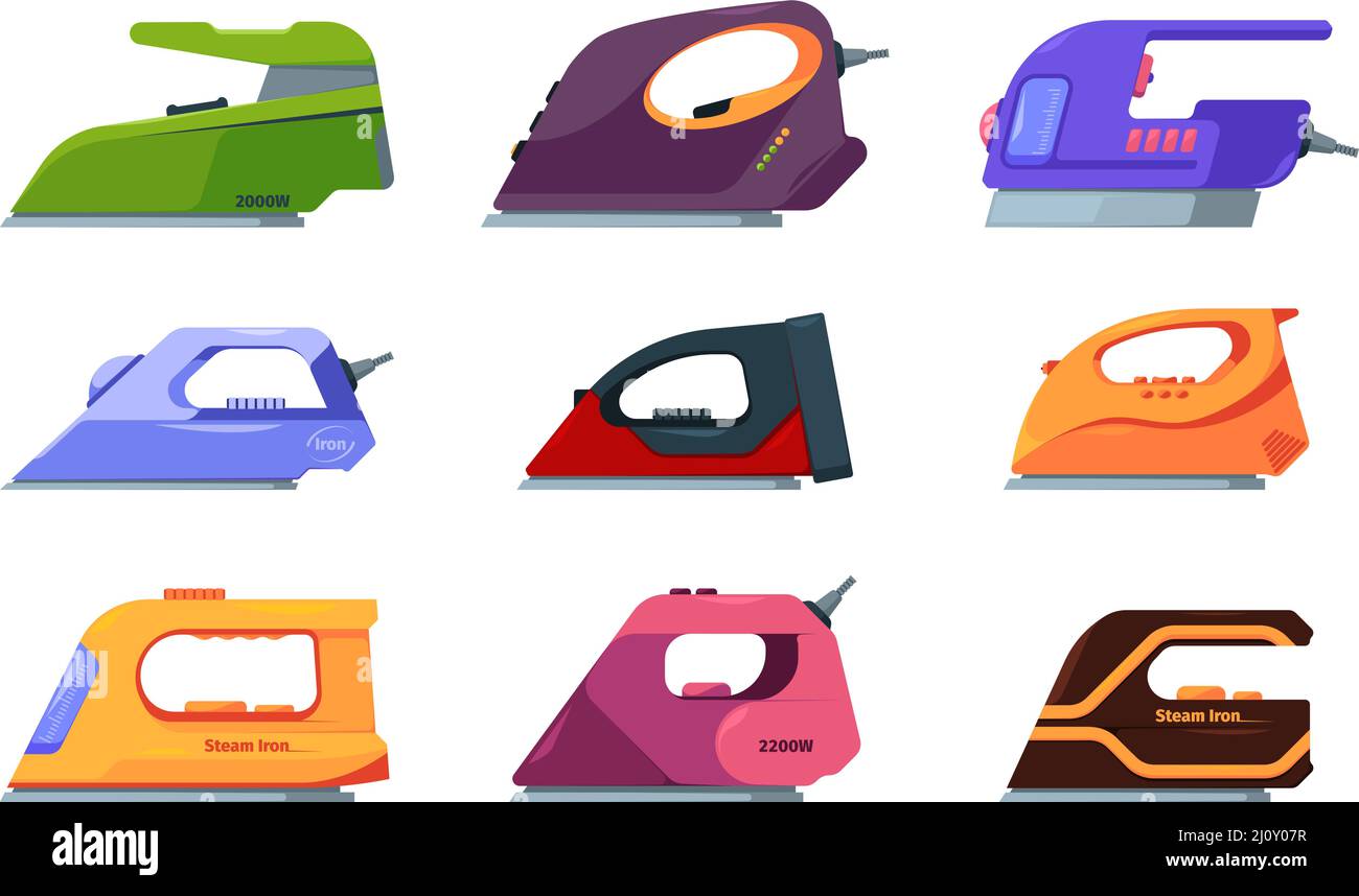 Flatirons collection. Housewife steam electricity tools for cleaning