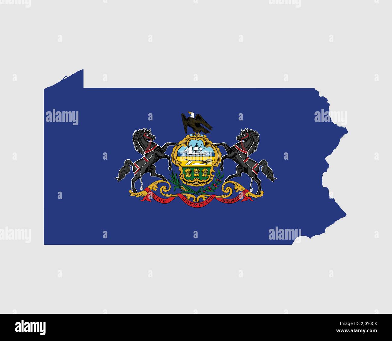Pennsylvania Map Flag. Map of PA, USA with the state flag. United States, America, American, United States of America, US State Banner. Vector Stock Vector