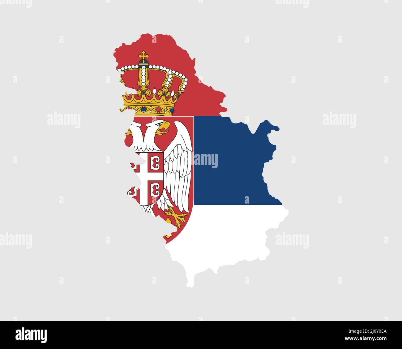 Serbia Flag Map. Map of the Republic of Serbia with the Serbian country banner. Vector Illustration. Stock Vector