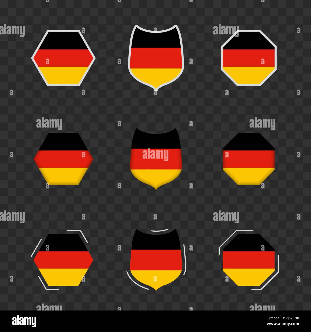 National symbols of Germany on a dark transparent background, vector flags of Germany. Vector illustration. Stock Vector