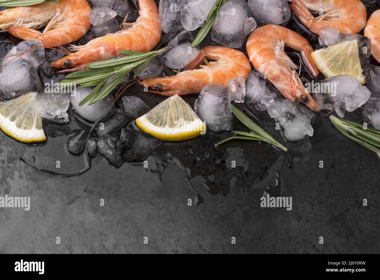 Shrimps ice with lemon herbs. High quality photo Stock Photo