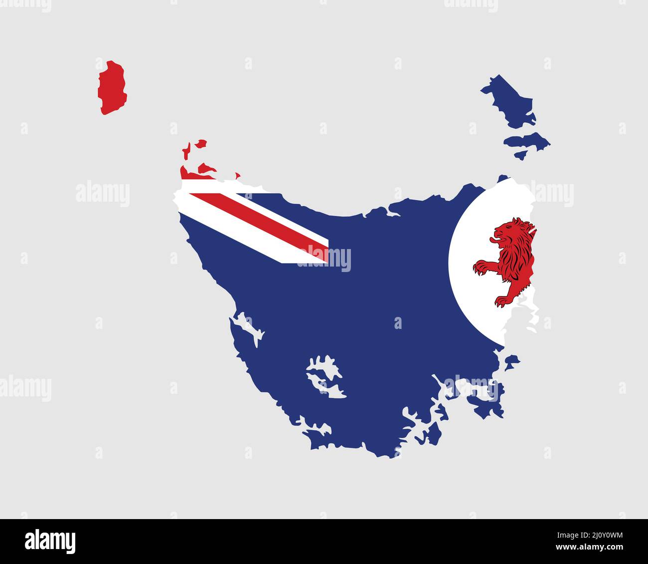 Tasmania Map Flag. Map of TAS, Australia with the state flag. Australian Island State. Vector illustration Banner. Stock Vector