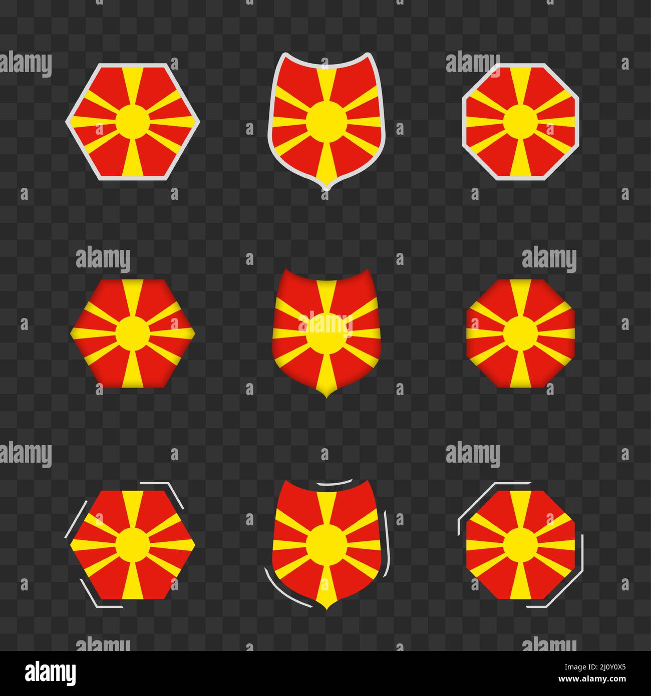 National symbols of Macedonia on a dark transparent background, vector