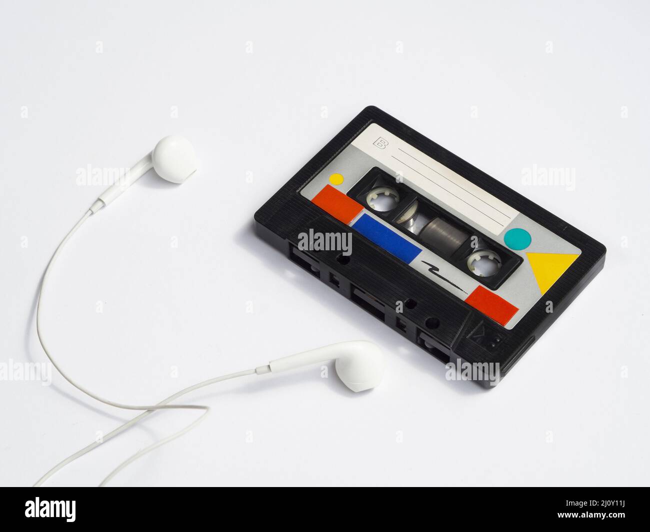 Colorful vintage cassette tape with headphones. High quality photo Stock Photo